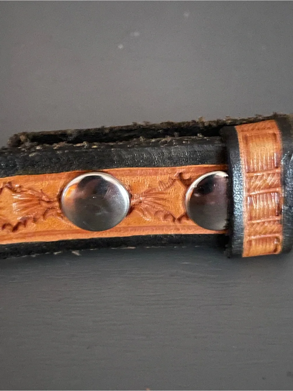 Vintage Hitched Horsehair Belt Purple Vibrant Diamond Pattern Tooled Leather 36